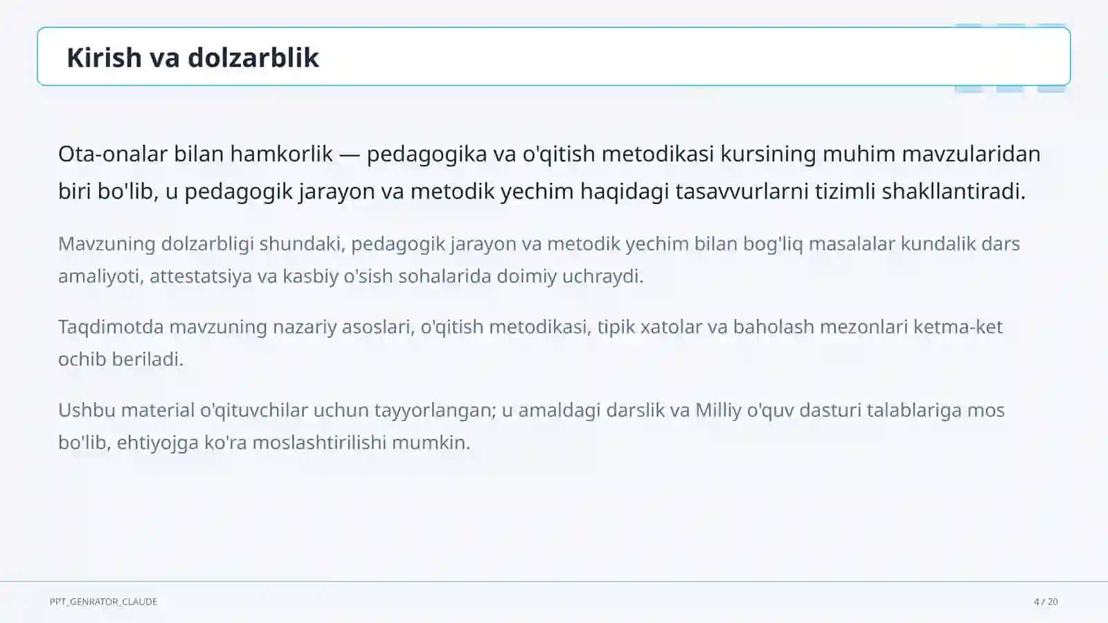 Dars rejasi 4