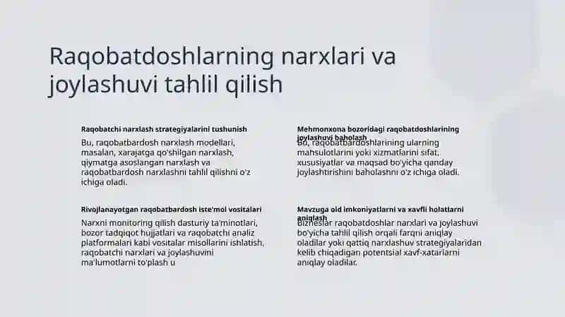 Mehmonxona biznesida narxlashtirish siyosatini amalga oshirish 4