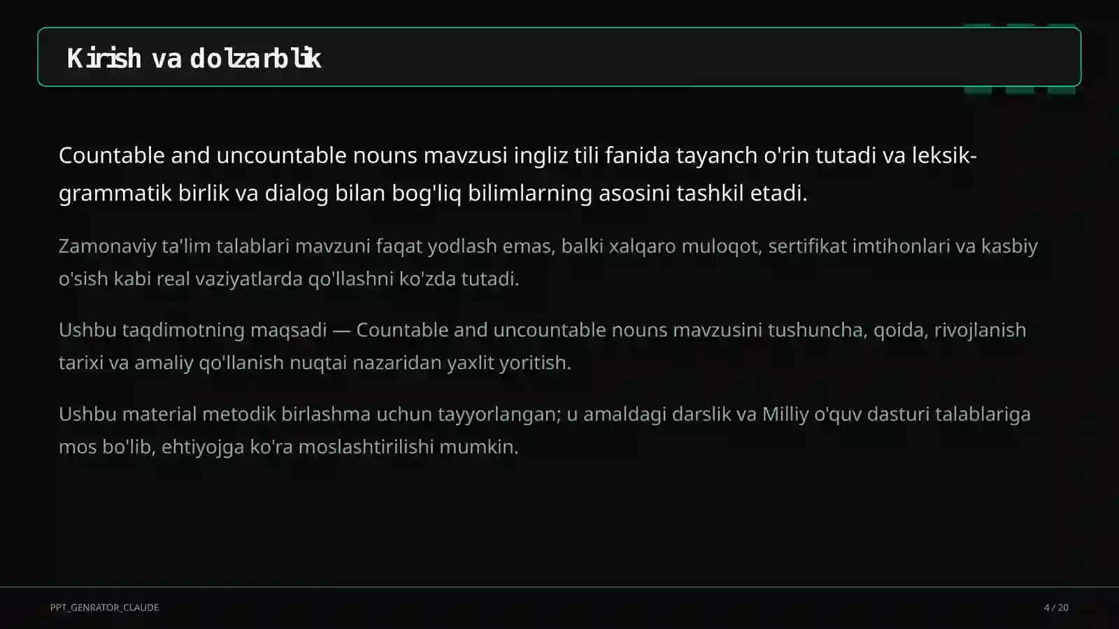 Countable and uncountable nouns (5-sinf) 4
