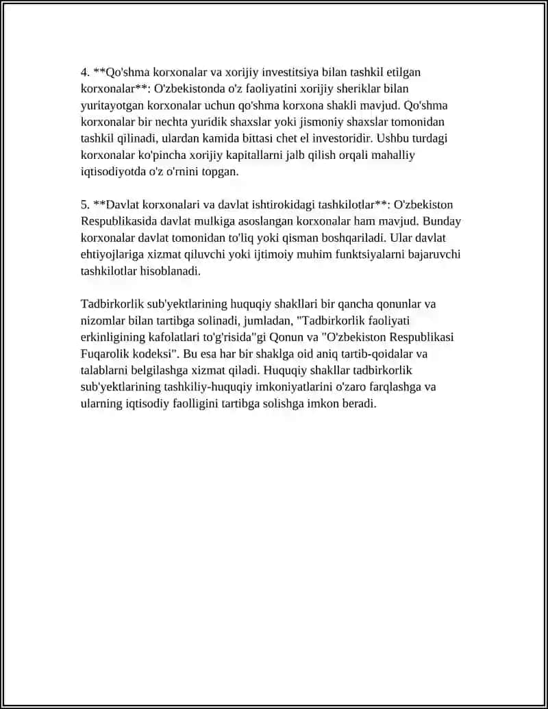 Tadbirkorlik Subektlari Faoliyatini Tashkil Etish va Tugatishning Tashkiliy Huquqiy Asoslari 4