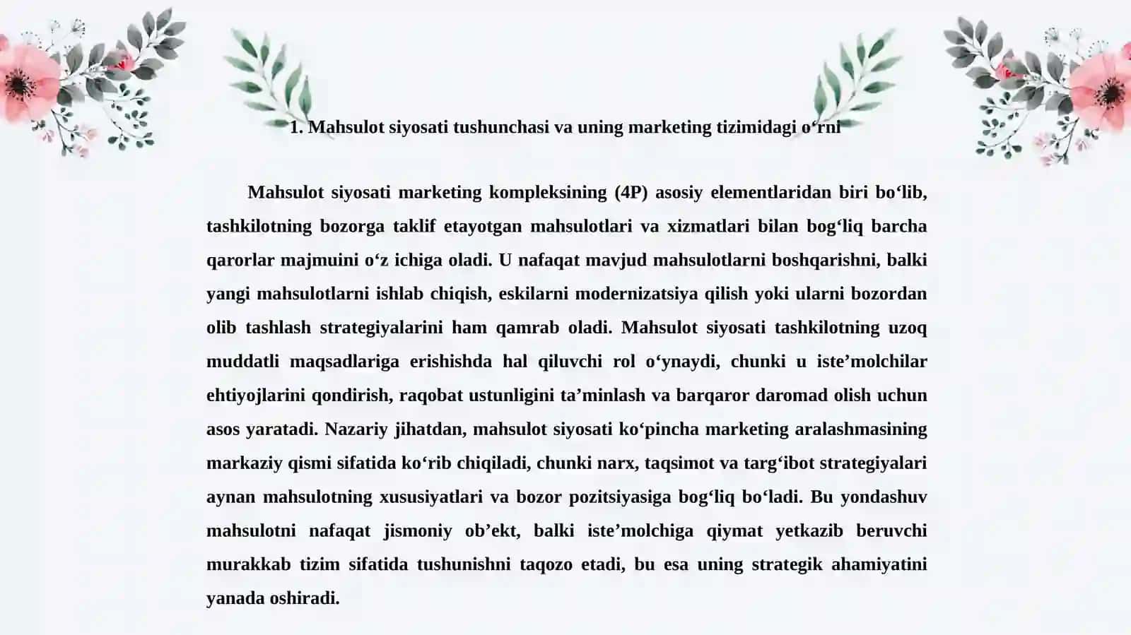 Tashkilotning mahsulot siyosati va uni shakllantirish mehanizmi 4