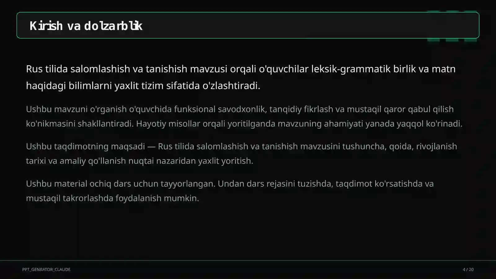 Rus tilida salomlashish va tanishish (2-sinf) 4