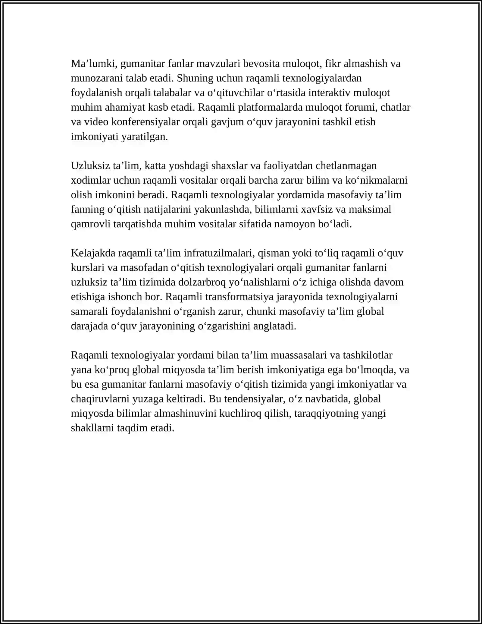 UZLUKSIZ TA’LIMDA GUMANITAR FANLARNI OʻQITISH TENDENSIYALARI 4