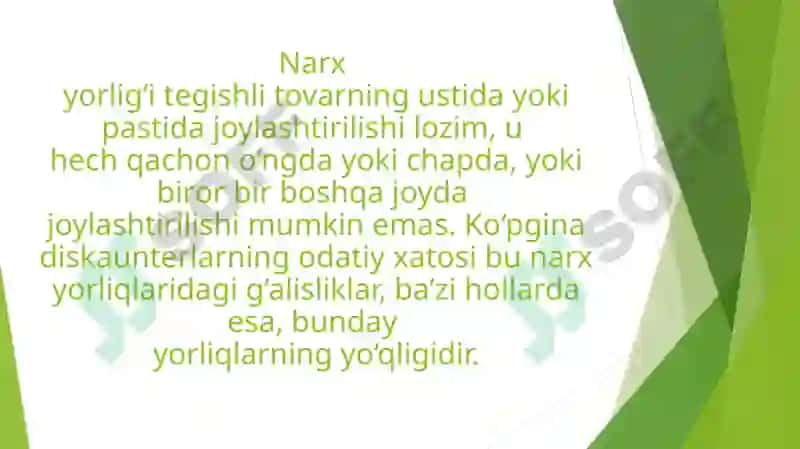 Narxyorliqlarini joylashtirish va narxyorliqlarni ko'rinish shakli 4