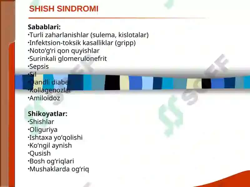 BUYRAK KASALLIKLARI SINDROMLARI. O‘TKIR VA SURUNKALI GLOMERULONEFRIT VA PIYELONEFRITLAR DIAGNOSTIKASI 4