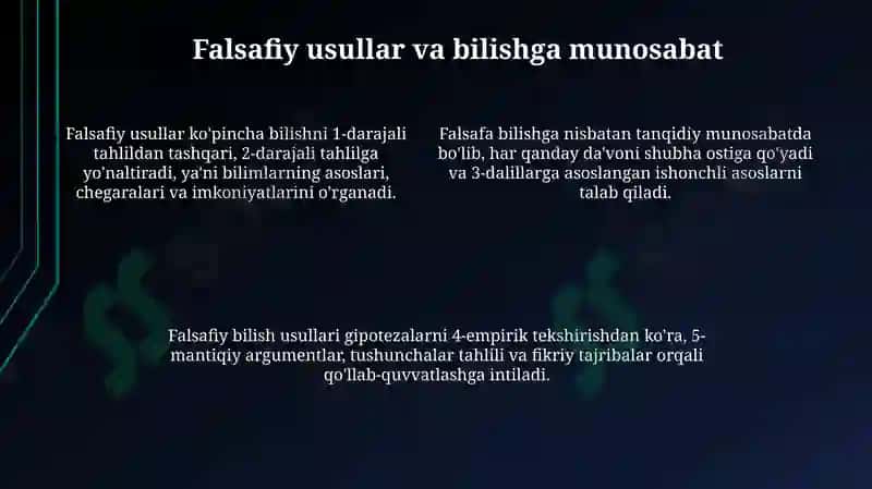 Falsafaning boshqa fanlardan oʻziga xos jihatlari 4
