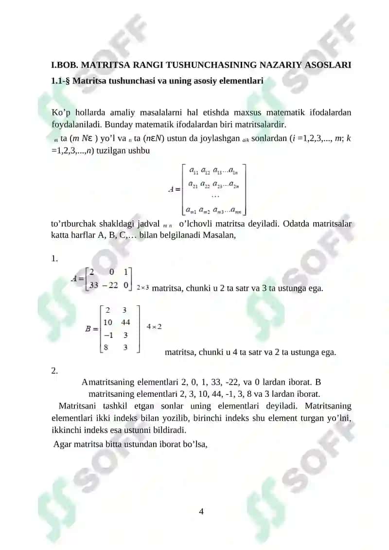 Matritsa rangi.matritsaning rangini hisoblash usullari 4