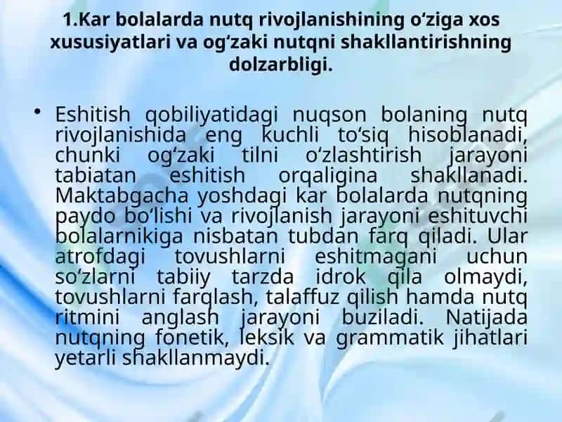 Maktabgacha Yoshdagi Kar Bolalarni Og'zaki Nutqqa O'rgatish 4