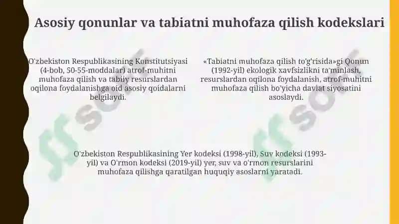 O'zbekiston Respublikasi Tabiatini asrashga doir qonunlarni oʻrganish va tahlil qilish 4