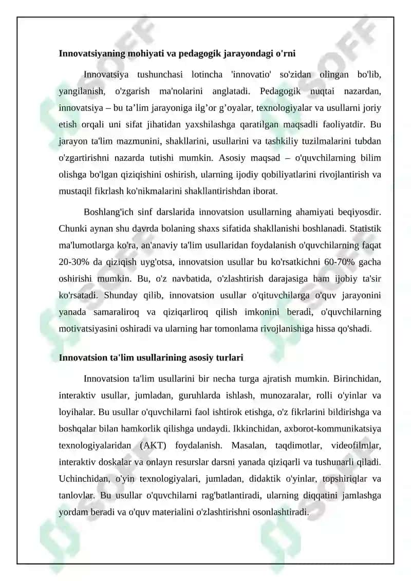 Boshlang'ich ta'lim darslarini tashkil etishda innovatsiyadan foydalanish 4