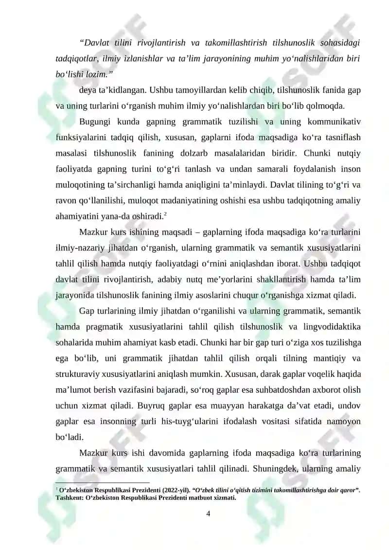 GAPNING IFODA MAQSADIGA KOʻRA TURLARI KURS ISHI 4