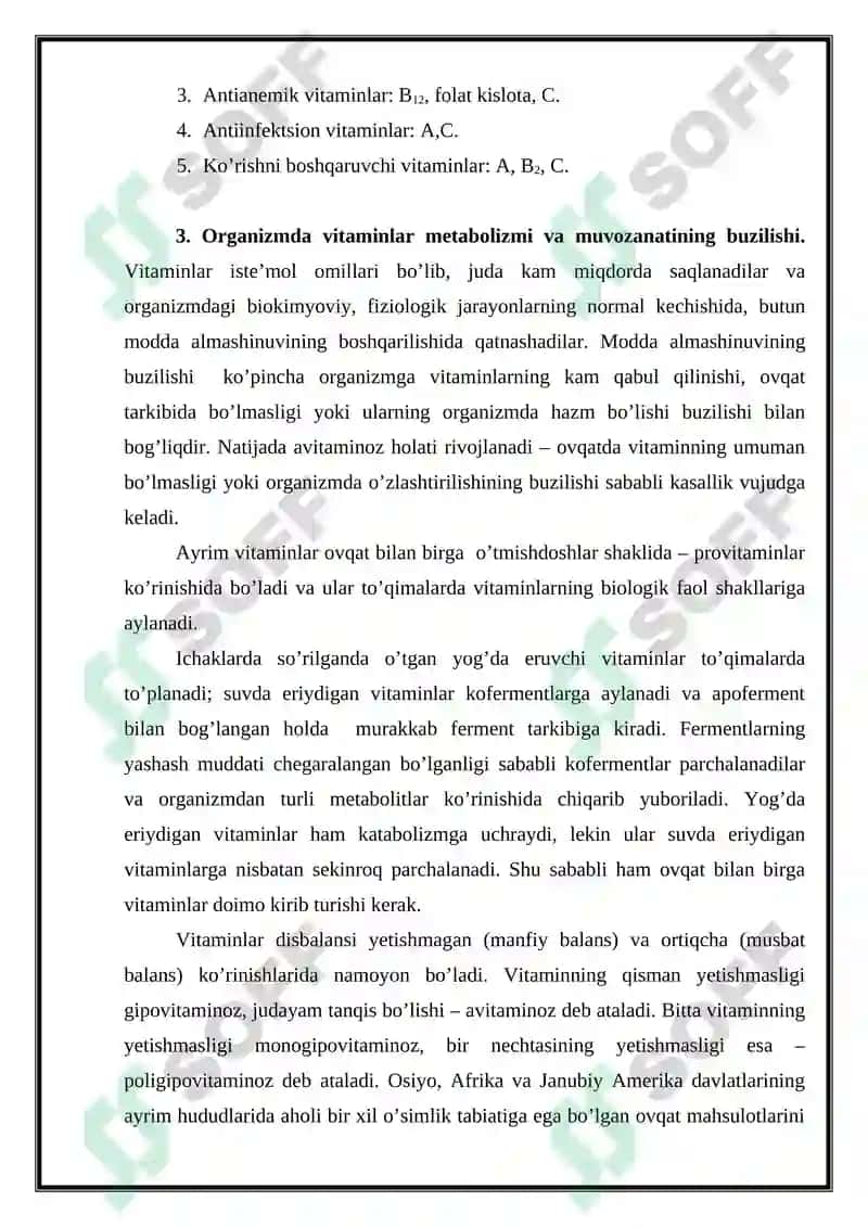 NASLIY AVITAMINOZLAR TABIY VA SUNIY VITAMINLARNI METABOLIZMI VA EKSKRETSIYALANISHI 4