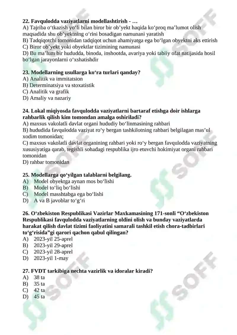 "Fuqaro muhofazasi" fanidan yakuniy test savollari 4