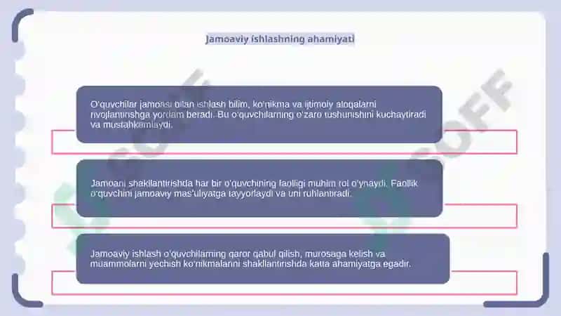 O'quvchilar jamoasi bilan ishlash va O'quvchilar jamoasini shakllantirish 4