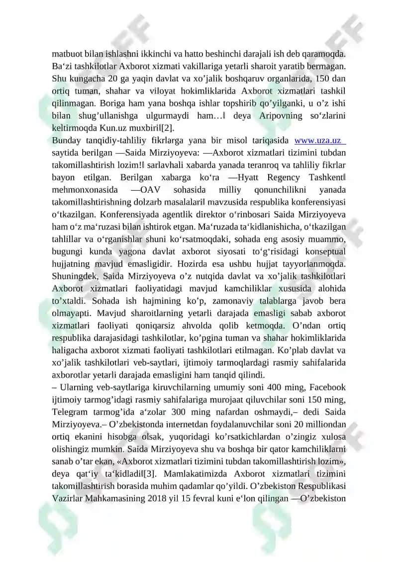 Ommaviy axborot vositalarining faoliyati(Oʻzgarish va muammolar) 4