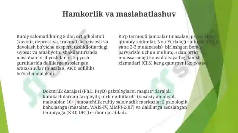 Klinik psixolog kasbining uziga xos xususiyatlari 4