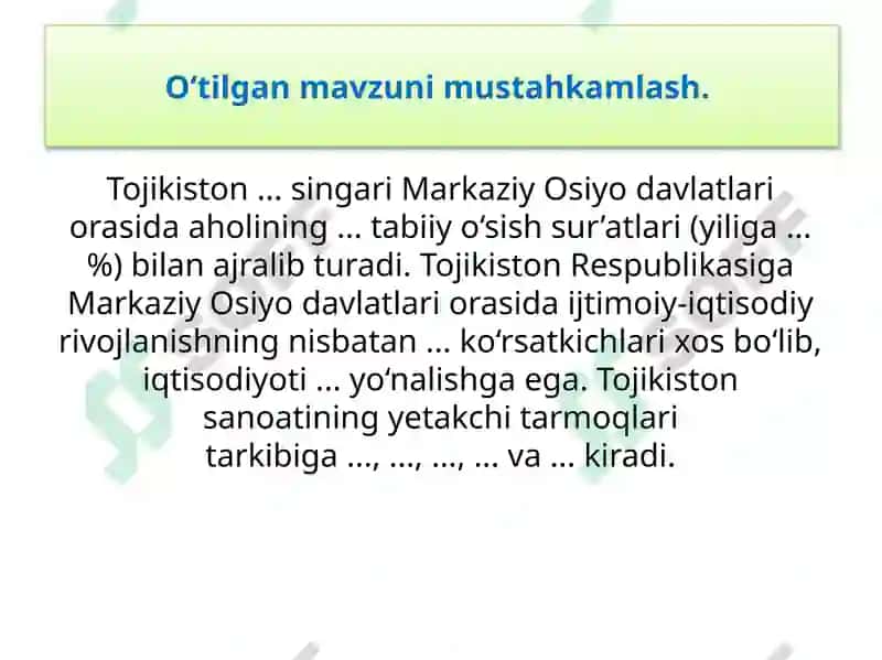 Amaliymashg‘ulot Markaziy Osiyo mamlakatlarining qiyosiy geografik tavsiﬁ 4