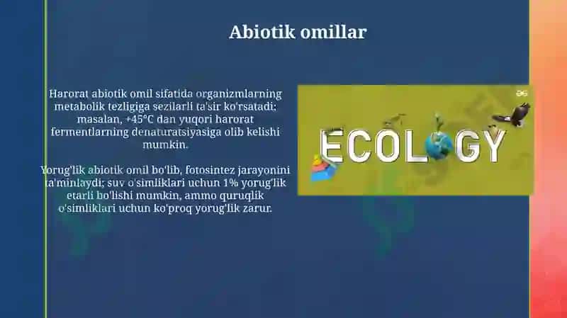 Ekologik omillar va biotik o'zaro ta'sirlar 4