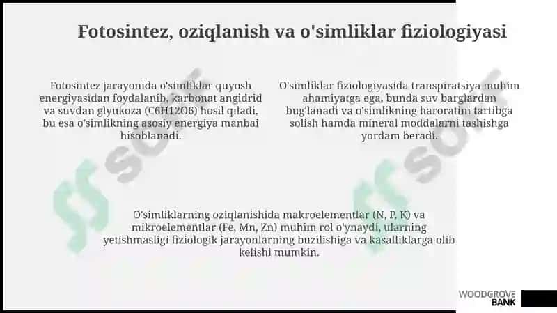 O'simliklar dunyosi va ularni hayot tarzidagi bilimlarni biliblarni bilish 4