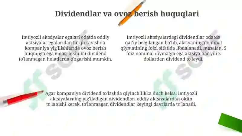 Imtiyozli aktsiyalarning asosiy xususiyatlari 4