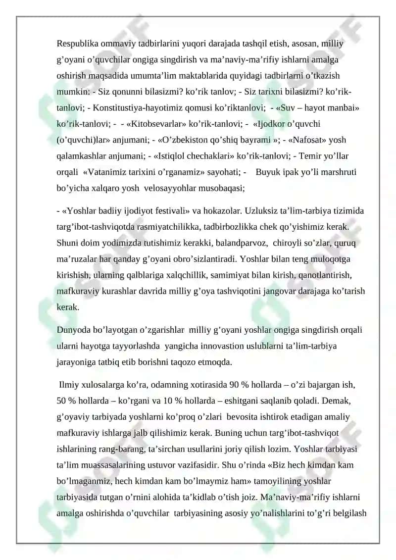 Yoshlarda milliy g’oya va ishonch, e’tiqodni shakllantirishda milliy g’oyaning ahamiyati. 4