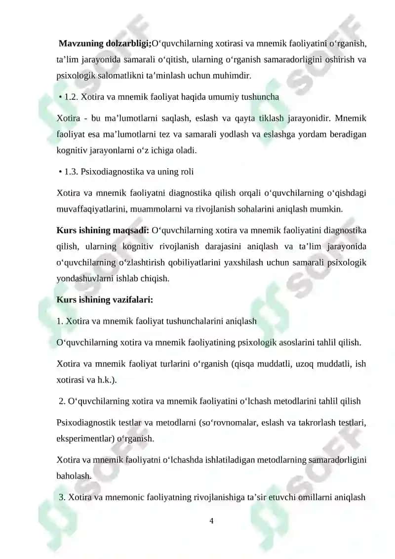 O‘QUVCHILARNING XOTIRASI VA MNEMIK FAOLIYAT DIAGNOSTIKASI 4