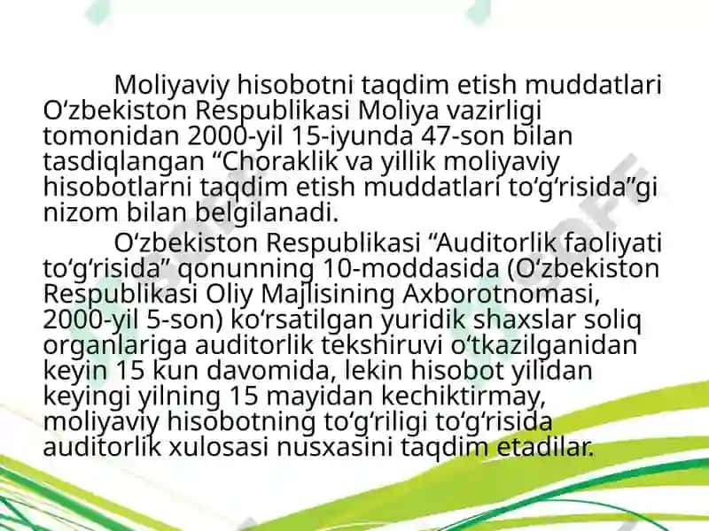 MOLIYAVIY  HISOBNI  YURITISH  VA  HISOBOTINI TUZISHNI  TASHKIL  QILISH. 4