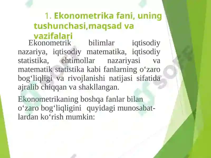 Ekonometrika fanining Tushunchalari, Maqsadlari va Vazifalari 4