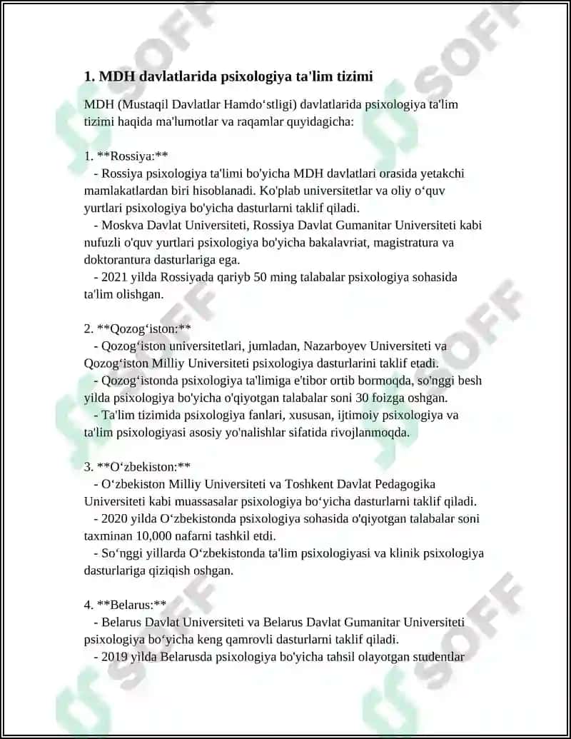 MDH Davlatlarida Mutahassis Psixologlarni Tayyorlash 4