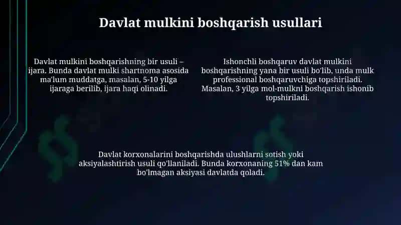 Davlat mulkini xususiylashtirish va boshqarish-iqtisodiyotni tartibga solish vositasi 4