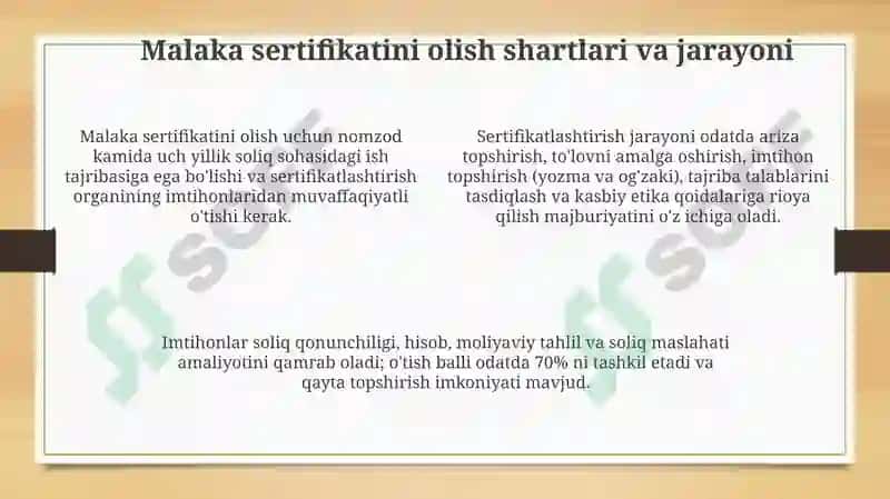 Chet elda soliq maslahatchilarini tayyorlash va malaka sertifikatini olish tartibi 4