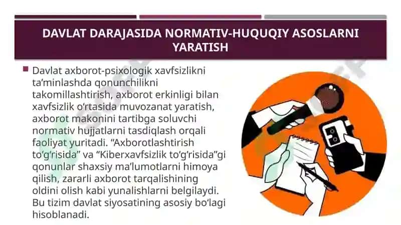 Davlat jamiyat va shaxs axborot-psixalogik xavfsizligini ta’minlash yonalishlari 4