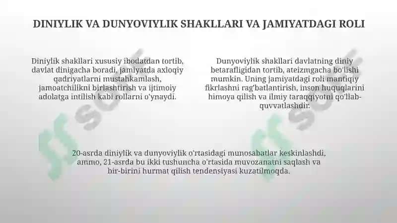 Diniylik va dunyoviylik masalasi 4