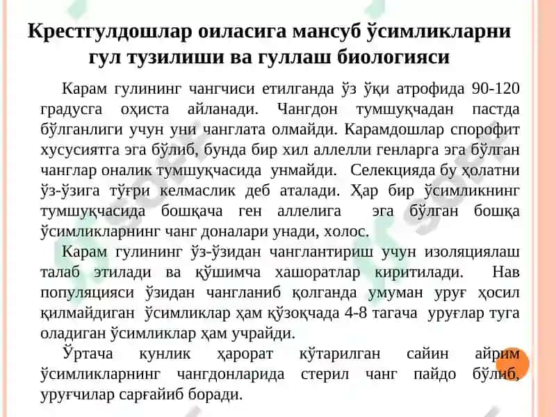 КЕРСТГУЛДОШЛАР ОИЛАСИГА МАНСУБ ЭКИНЛАРНИНГ ЧАТИШТИРИШ УСУЛИ ВА ТЕХНИКАСИ 4