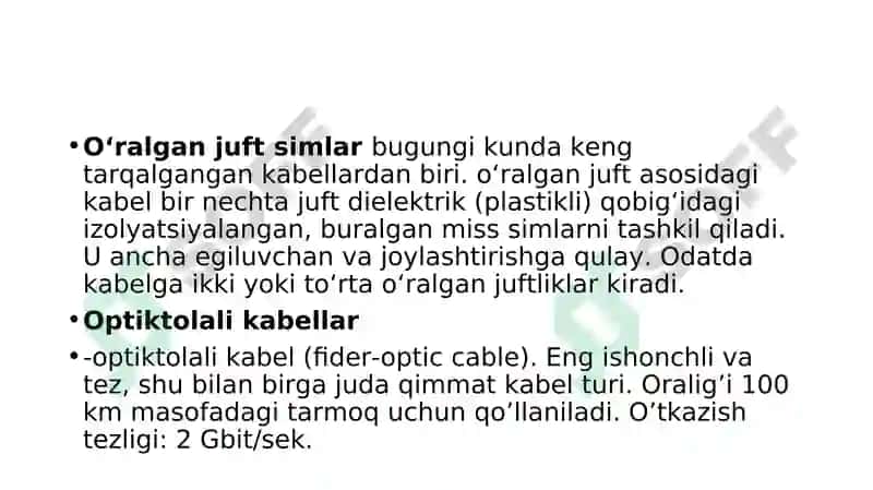 Kompyuter tarmoqlari fanida qo’llaniladigan texnik vositalar haqida tushunchalar 4