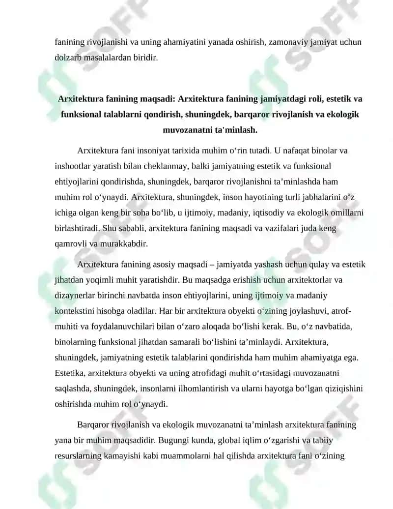 Arxitektura Fanining Predmeti, Maqsadi va Vazifalari 4