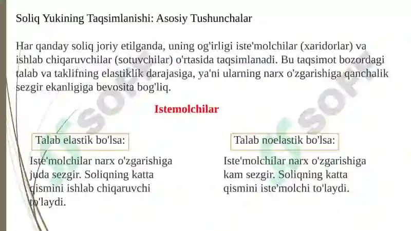 Talab va taklif elastikligiga koʻra soliq yukini hisoblash 4