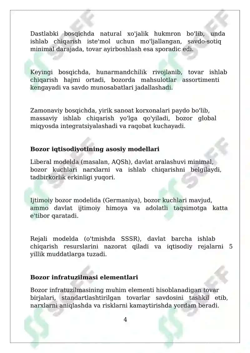 Bozor iqtisodiyotining shakllanishi va rivojlanish bosqichlari 4
