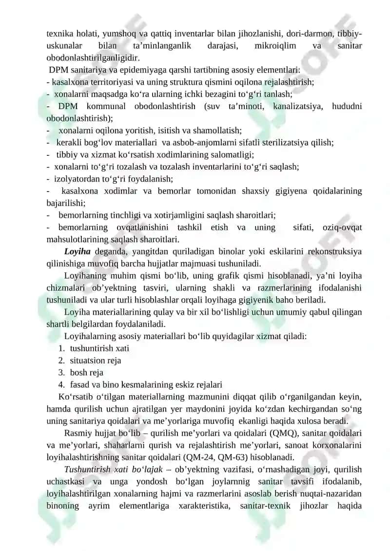 LOYIHA MATERIALLARI BO‘YICHA DAVOLASH-PROFILAKTIKA MUASSASALARINI GIGIYENIK BAHOLASH 4