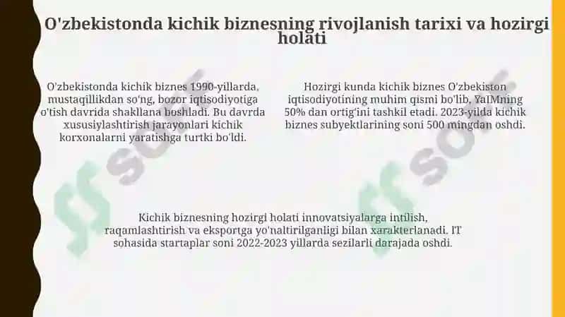O'zbekistonda kichik biznes va xususiy tadbirkorlikni rivojlantirish istiqbollari 4