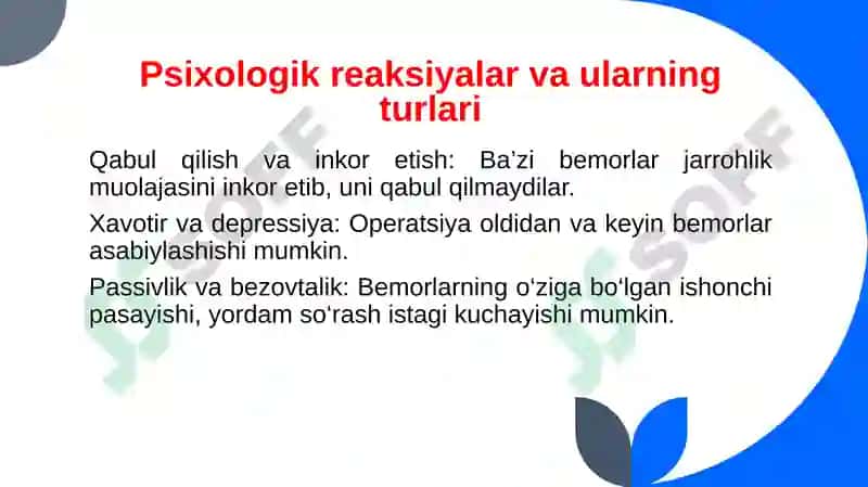Jarrohlik bo'limlaridagi bemorlar psixologiyasi masalalari 4