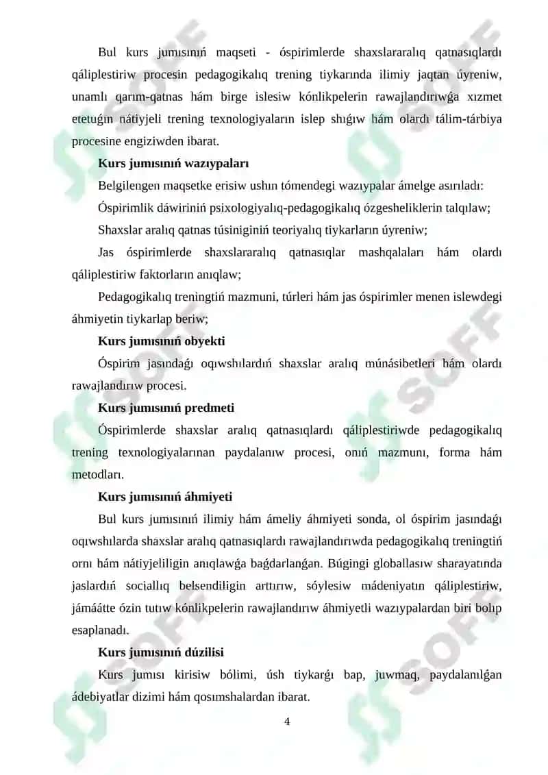 Òspirimlerde shaxslar ara qatnasiqlardi qaliplestiriw treningi 4