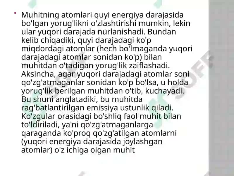 Lazerlarning nurining asosiy xususiyatlari 4