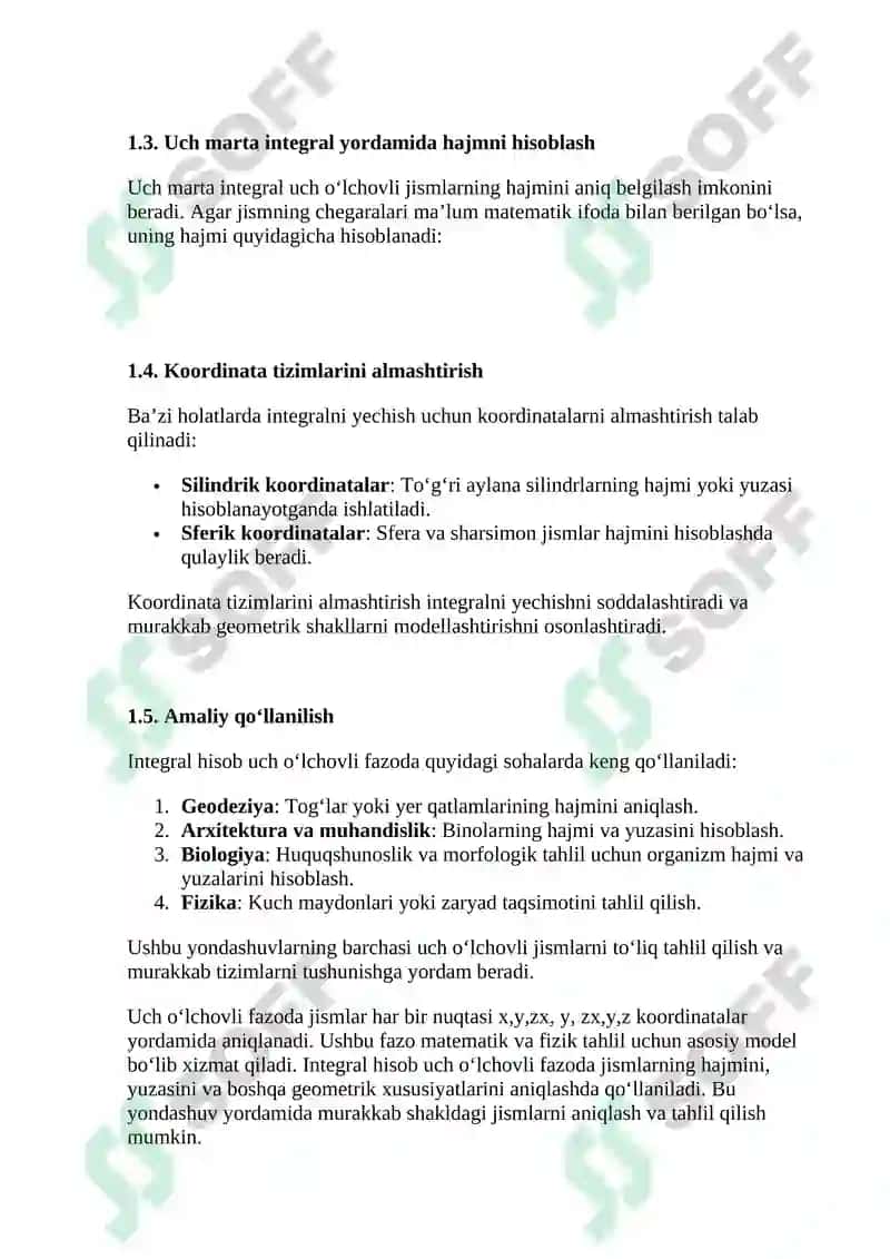 Uch o'lchovli fazoda jismlarning yuza va hajmlarini hisoblashda integral hisob tatbiqlari 4