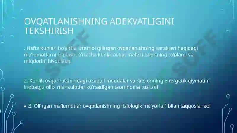 Shaxsiy Ovqatlanishning adekvatligini tekshirish 4
