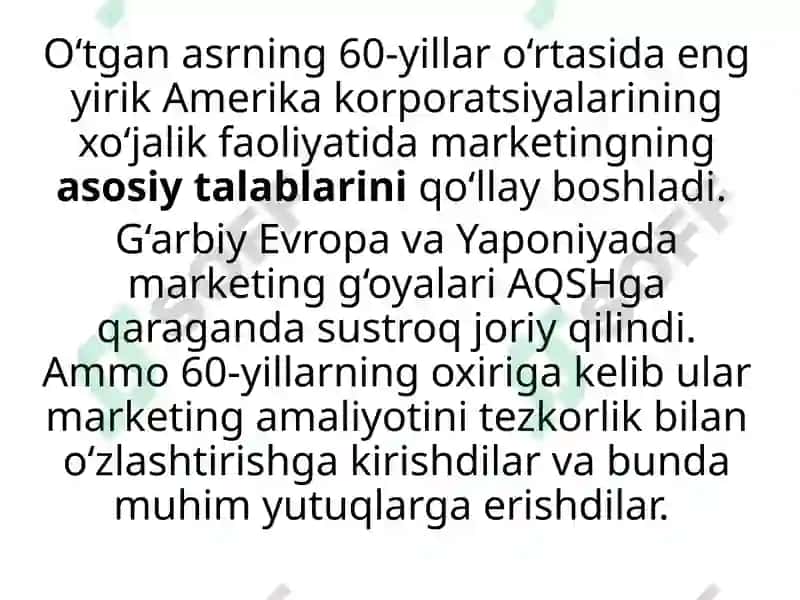 Marketingni rivojlanish evolyutsiyasi va konsepsiyasi 4