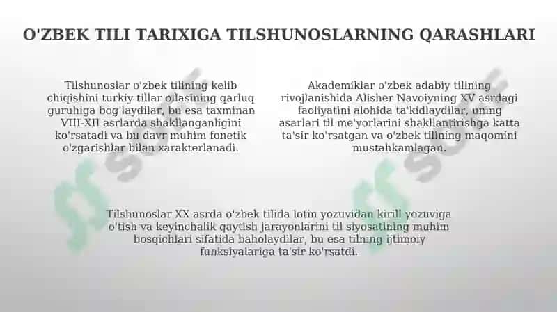 Oʻzbek etnosining tili masalasida tilshunoslarining qarashlari 4