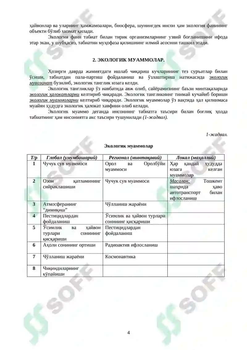 Экология ва табиатни муҳофаза қилиш 4