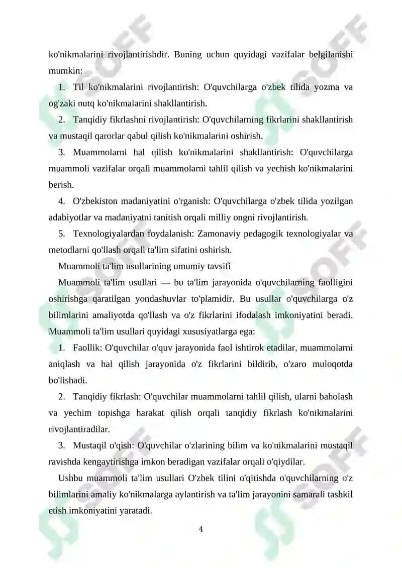 Ona tili oʻqitish metodikasi fani dars mashgʻulotlarida bilimlarni muammoli yoʻl bilan bayon qilish usullari 4