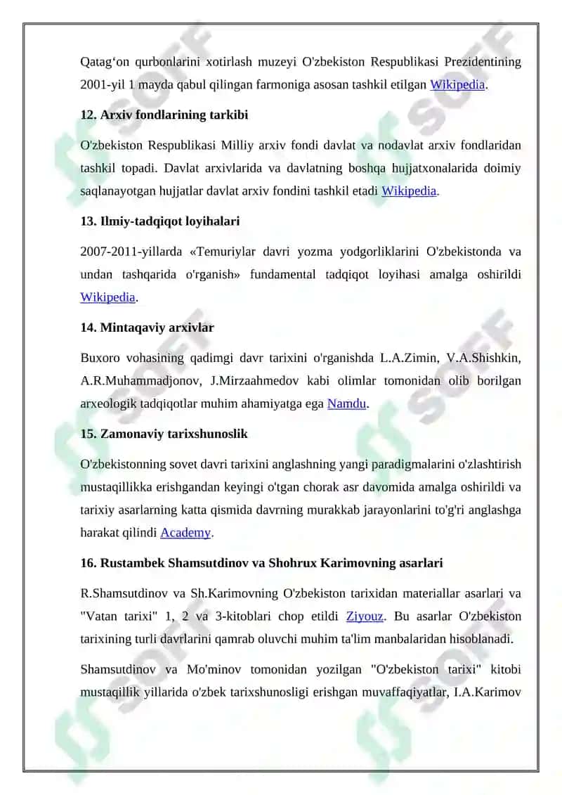 "O‘zbekistonning XX asr tarixiga oid yozma manbalari adabiyotlar tahlili" 4